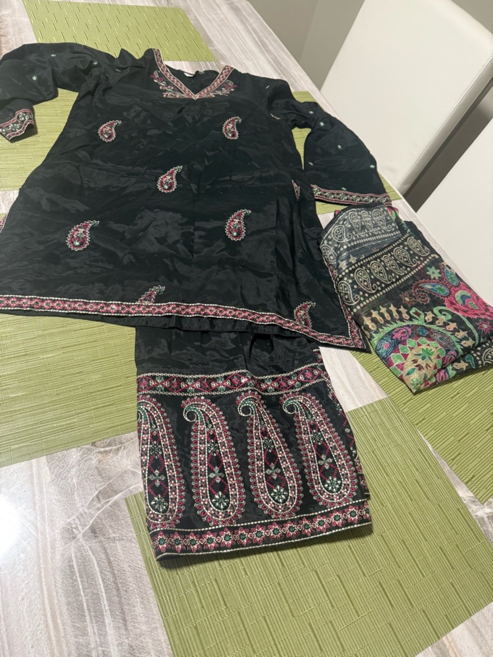 Embroidered Black Paisley Women’s Dress Set
